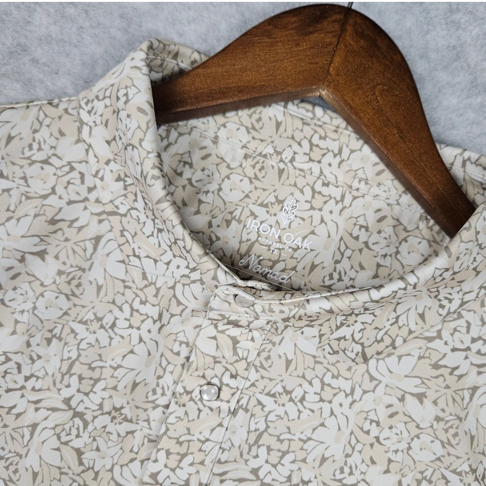 Iron Oak (Men's XL) Tan Floral Nomad Performance Polo Shirt Golf Western Stretch